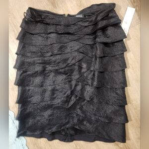 Black Pencil Ruffled Lined Skirt
